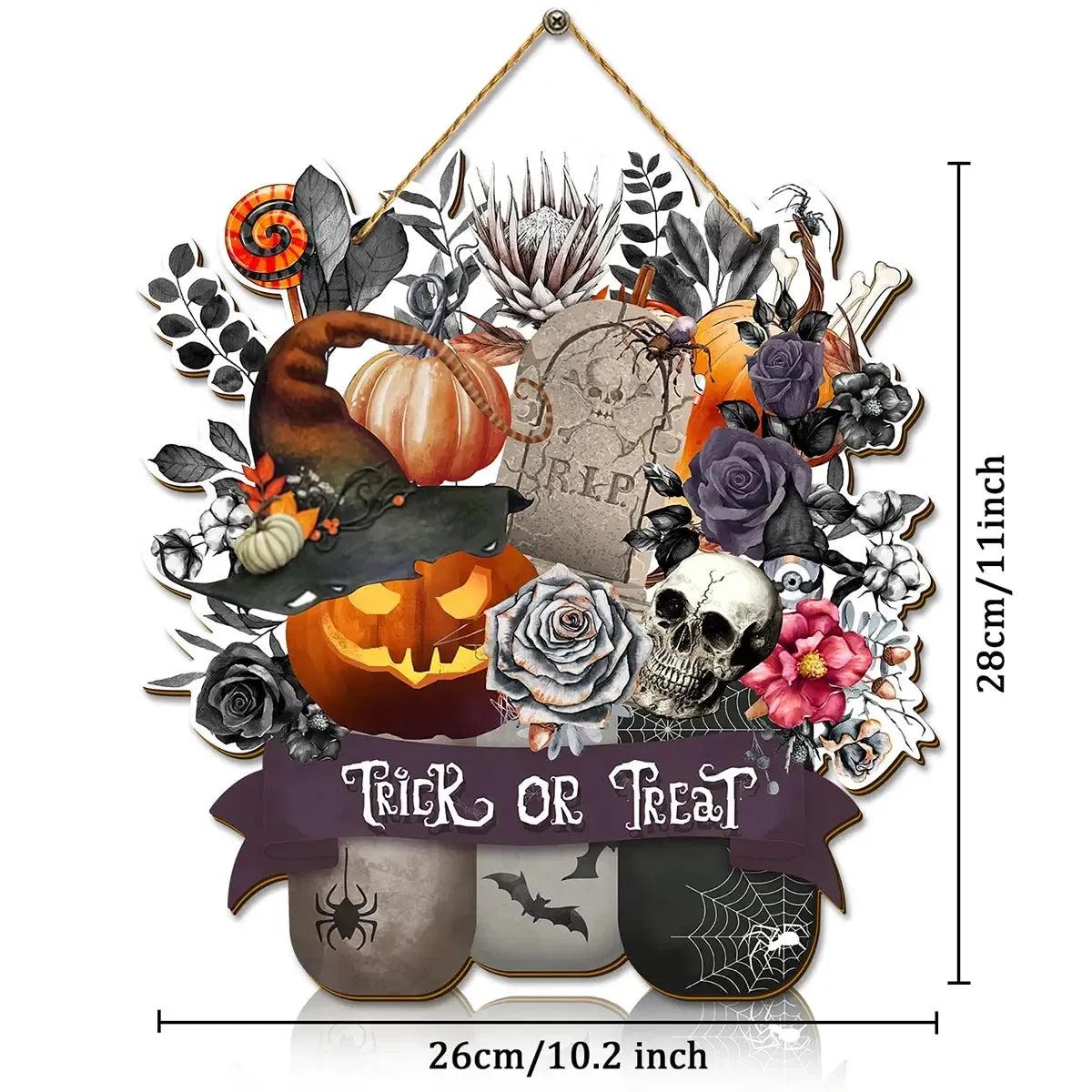 "Trick or Treat" Halloween Wooden Wall Hanging - Witch Welcome Sign Gothic Home Decor-MoonChildWorld