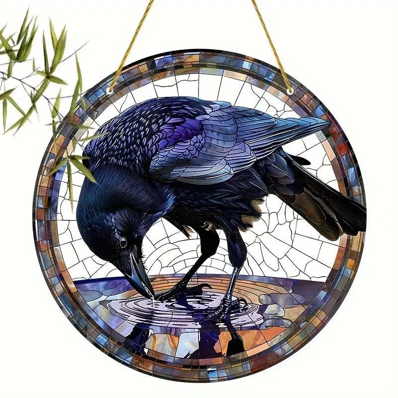 Dark Crow Window Art Black Raven Suncatcher Gothic Hanging Ornament-MoonChildWorld