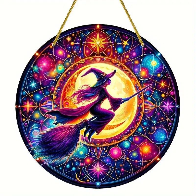 Flying Witch Suncatcher Mystic Acrylic Sign-MoonChildWorld