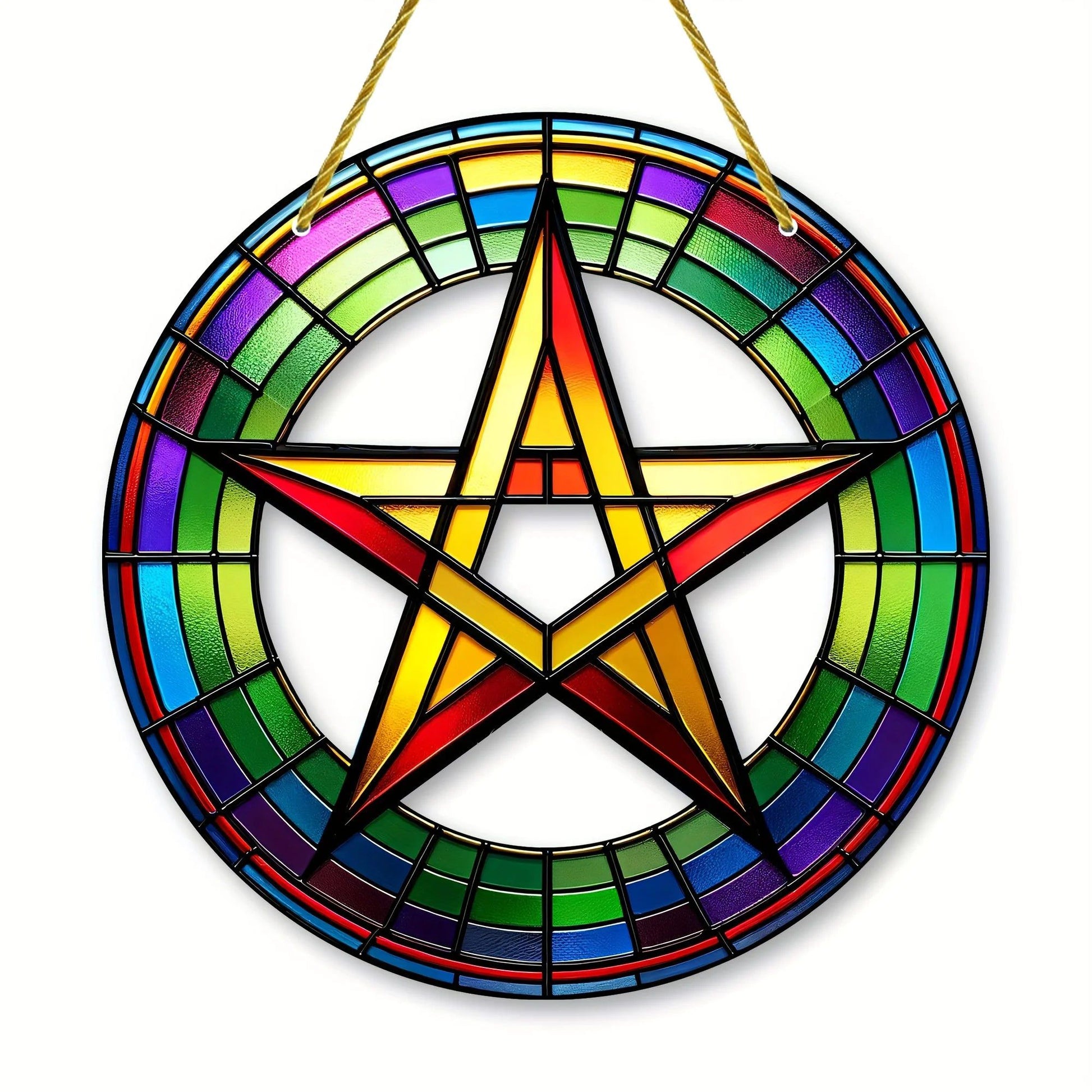 Vibrant Pentacle Suncatcher Wicca Pagan Acrylic Sign-MoonChildWorld