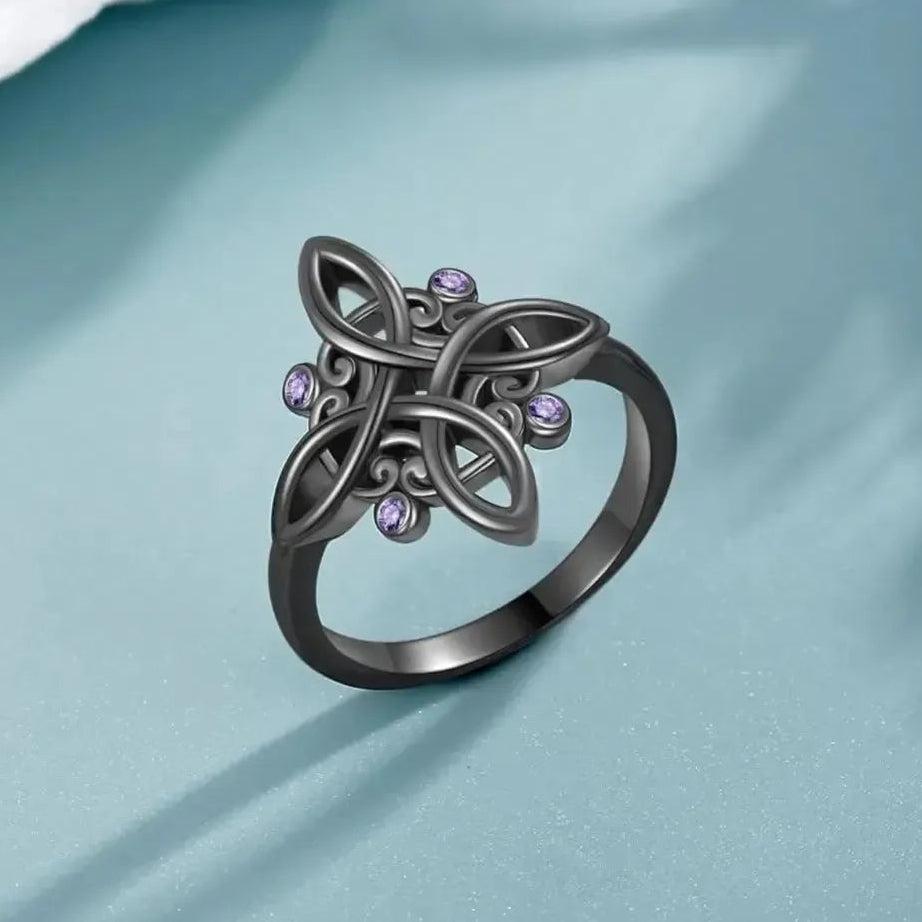 Witchcraft Celtic Knot Ring Mystical Purple Zircon Black 925 Silver Ring Witchy Jewelry-MoonChildWorld