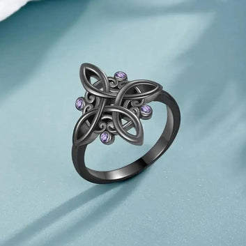 Witchcraft Celtic Knot Ring Mystical Purple Zircon Black 925 Silver Ring Witchy Jewelry