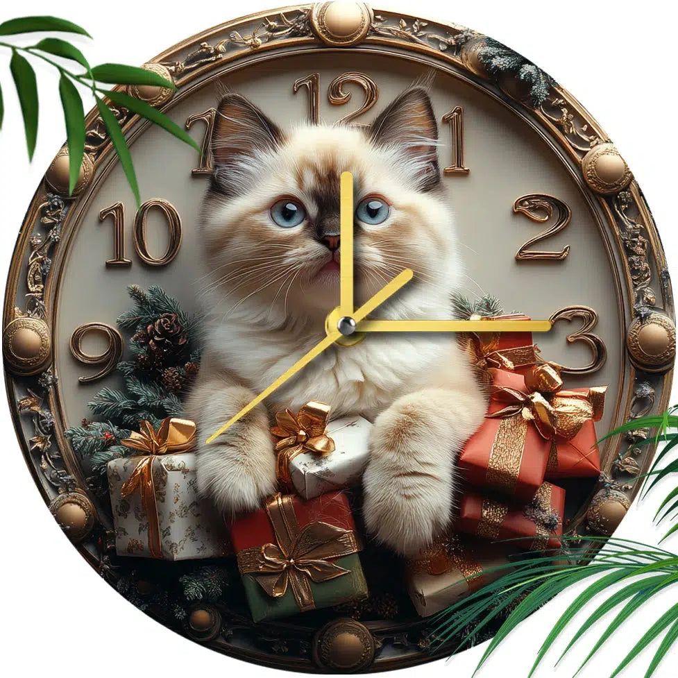 Siamese Cat Wall Clock for Cat Lovers Christmas Decorations-MoonChildWorld