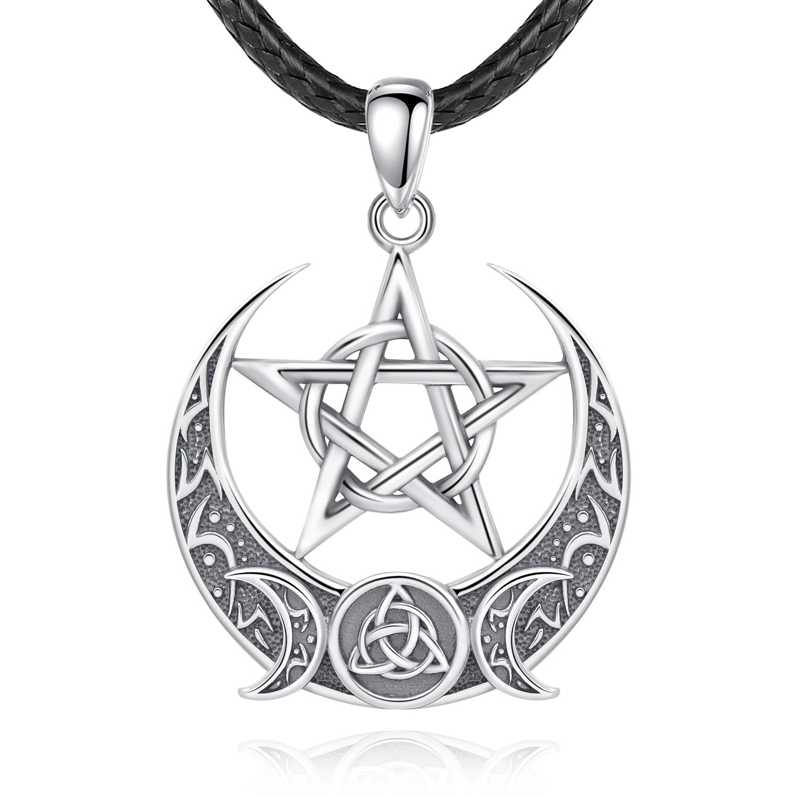 Witch Pentagram Celtic Knot Triple Moon Necklace-MoonChildWorld