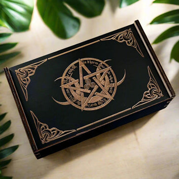 Witchcraft Wood Storage Box- Wicca Tarot Cards Storage Box- Crystal Jewelry Witchy Wood Box