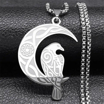 Viking Crow Crescent Moon Necklace Witchcraft Celtic Knot Jewelry
