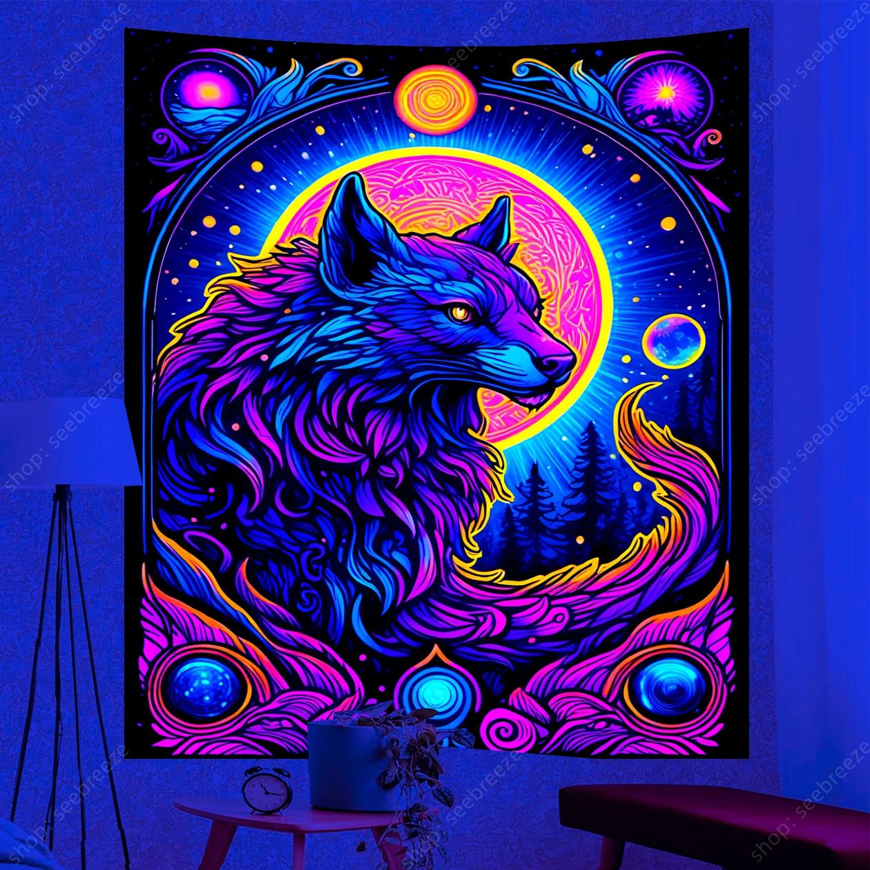 Spirit Animal UV Reactive Tapestry Psychedelic Animal Wall Tapestry for Aesthetic Room Decor-MoonChildWorld