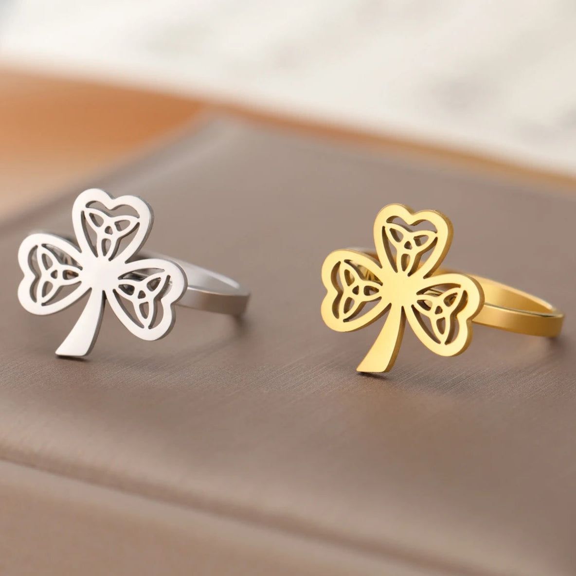 Lucky Clover Celtic Knot Witchcraft Ring Wiccan Jewelry-MoonChildWorld