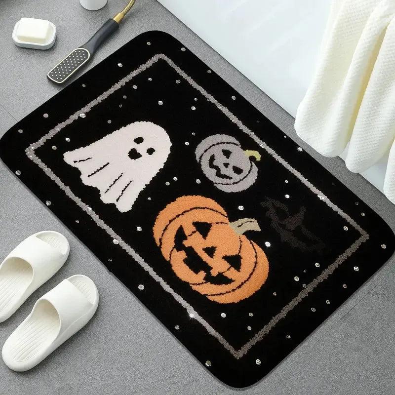 Witch Doormat Welcome Mat - Gothic Halloween Decor with Spooky Ghost, Pumpkin, Black Cat & Bat-MoonChildWorld