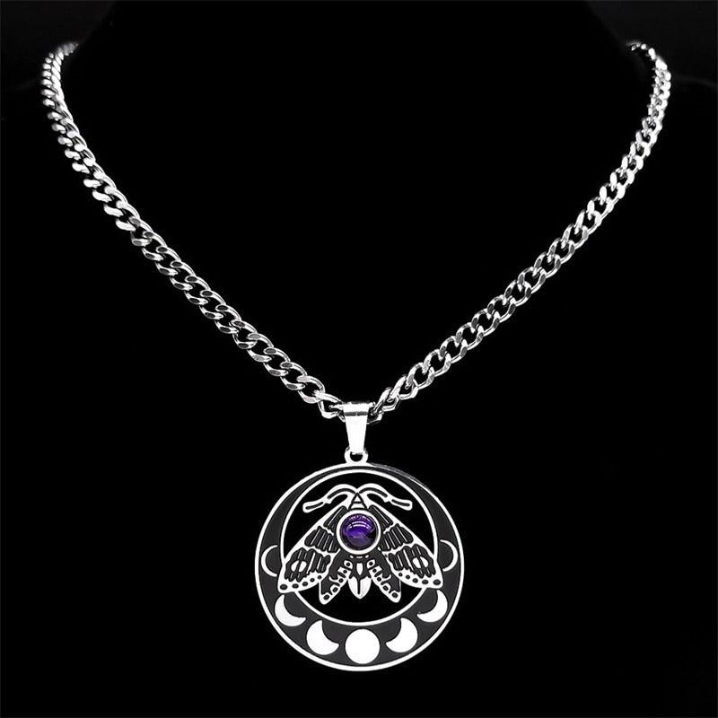 Luna Moth Witchy Necklace Gothic Insect Moon Phase Necklace-MoonChildWorld
