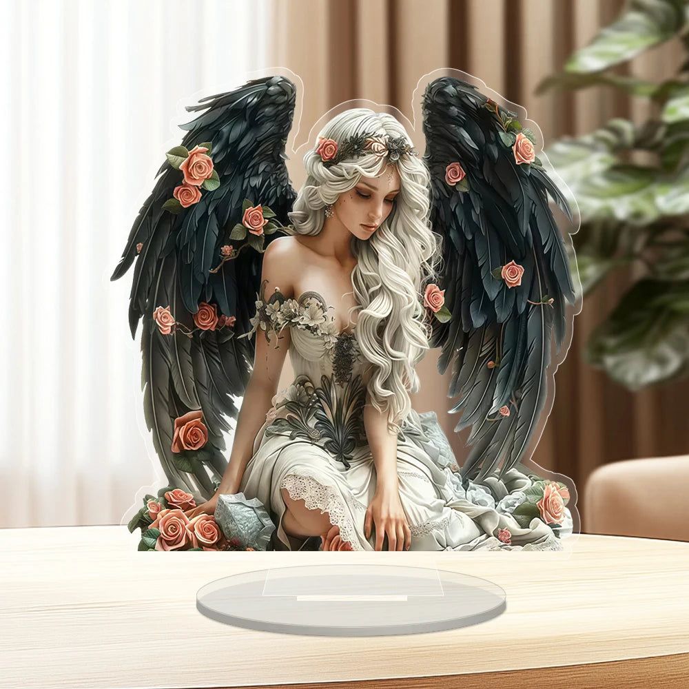 Beautiful Angel Acrylic Decorative Plaque Desktop Decor Elves Pagan Table Ornament-MoonChildWorld