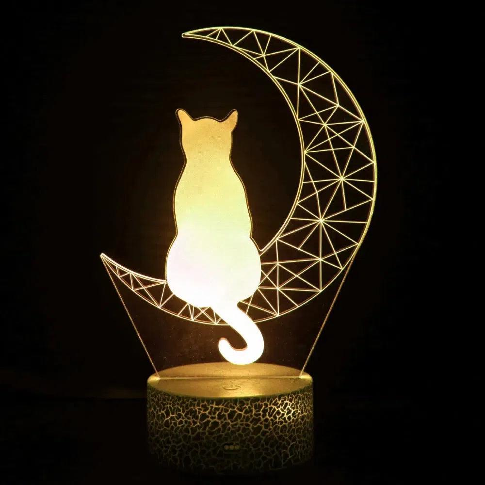 Moon Cat 3D Illusion Lamp Cat on the Moon LED Night Light-MoonChildWorld