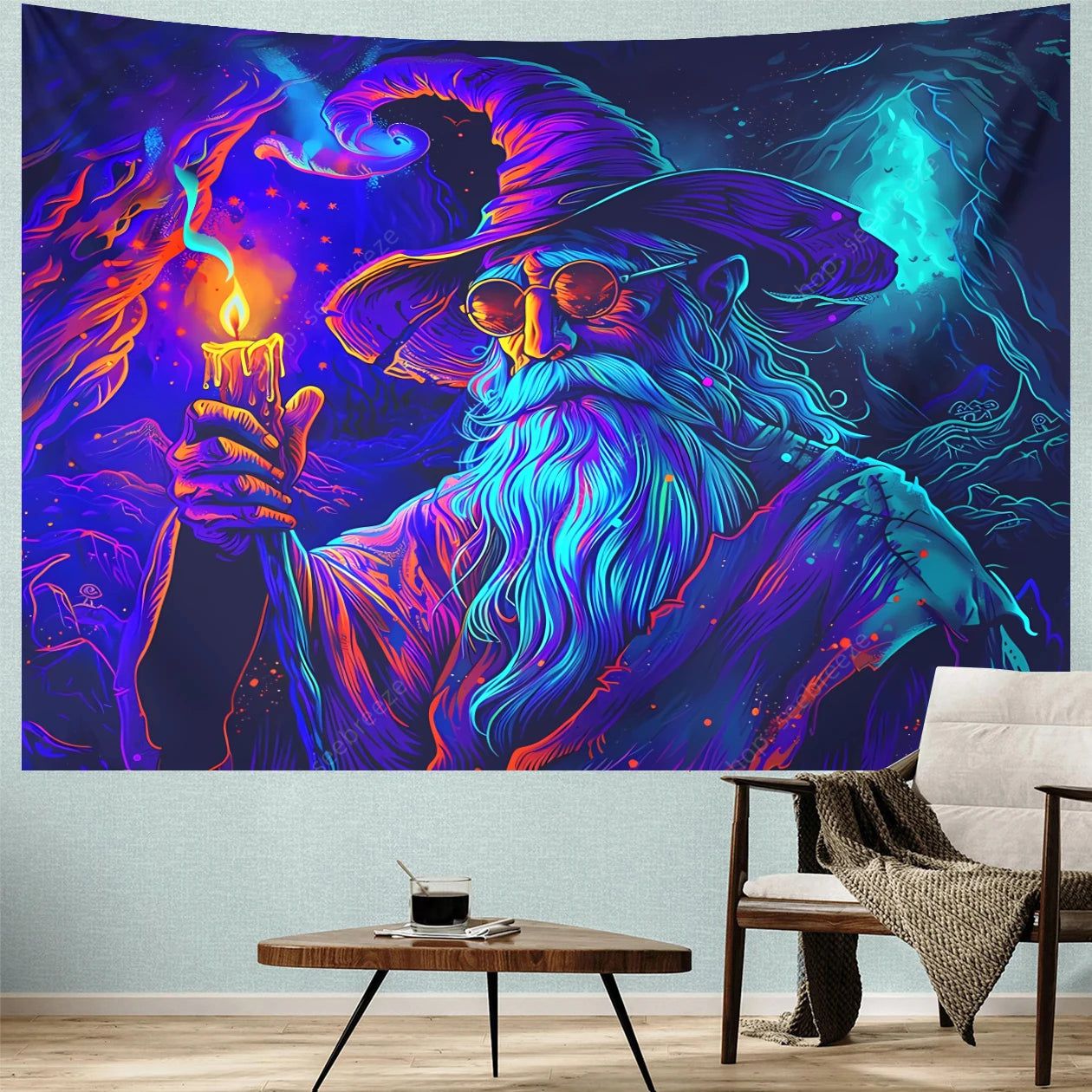 Halloween Wizard UV Reactive Tapestry for Witchcraft Hippie Wall Hanging-MoonChildWorld