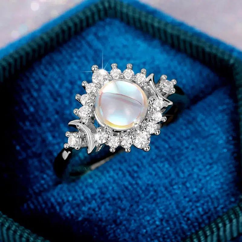 Opal Triple Moon Ring Wicca Jewelry-MoonChildWorld