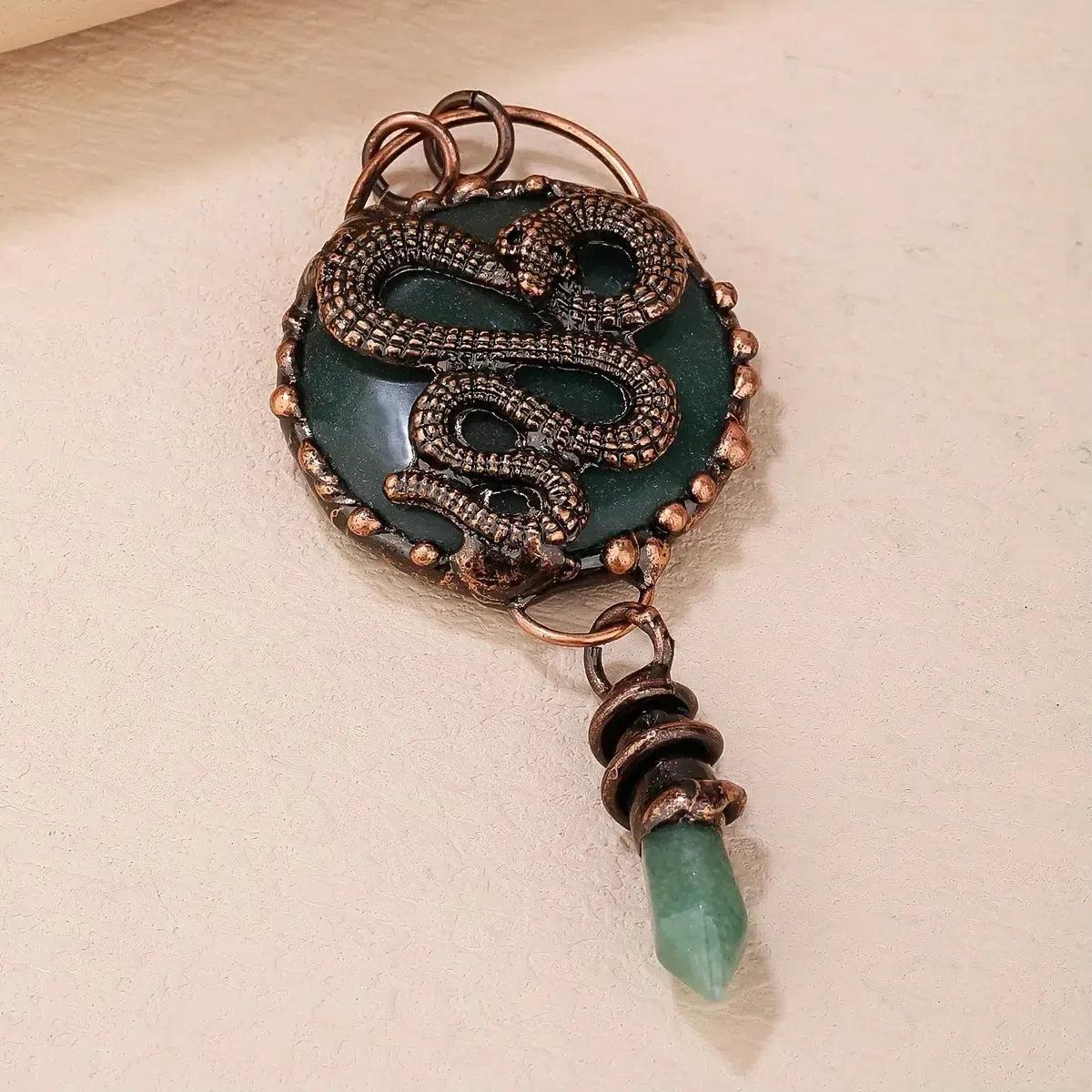 Gothic Snake Natural Crystal Stone Pendant Witchy Snake Pendant-MoonChildWorld