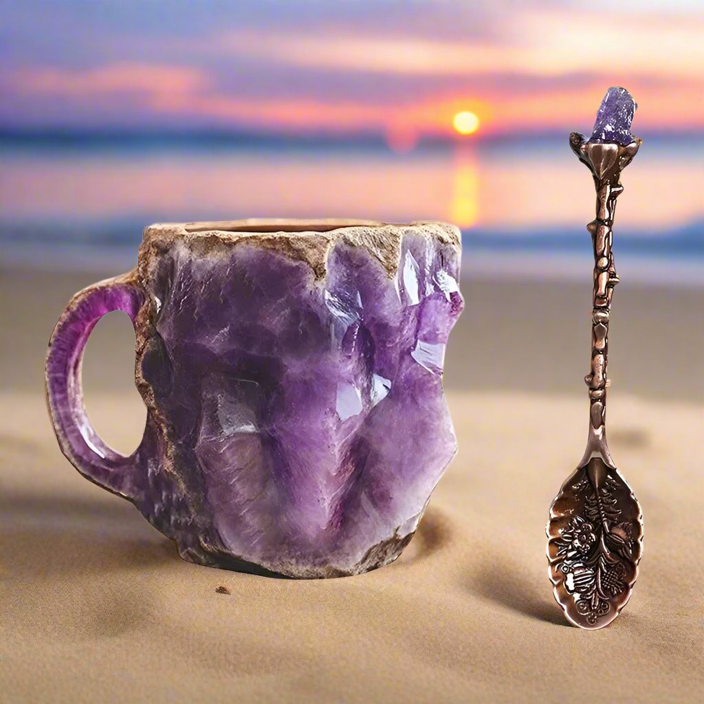 Mineral Crystal Coffee Mugs Natural Mineral Crystal Mug With Spoon Christmas Gift-MoonChildWorld