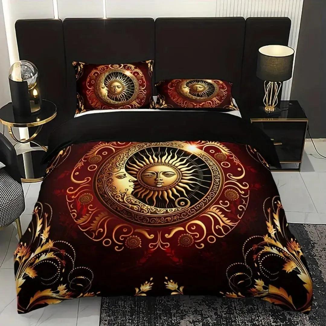 Boho Celestial Duvet Cover Set Wicca Pagan Sun Moon Goddess Bedding Set Home Decor-MoonChildWorld