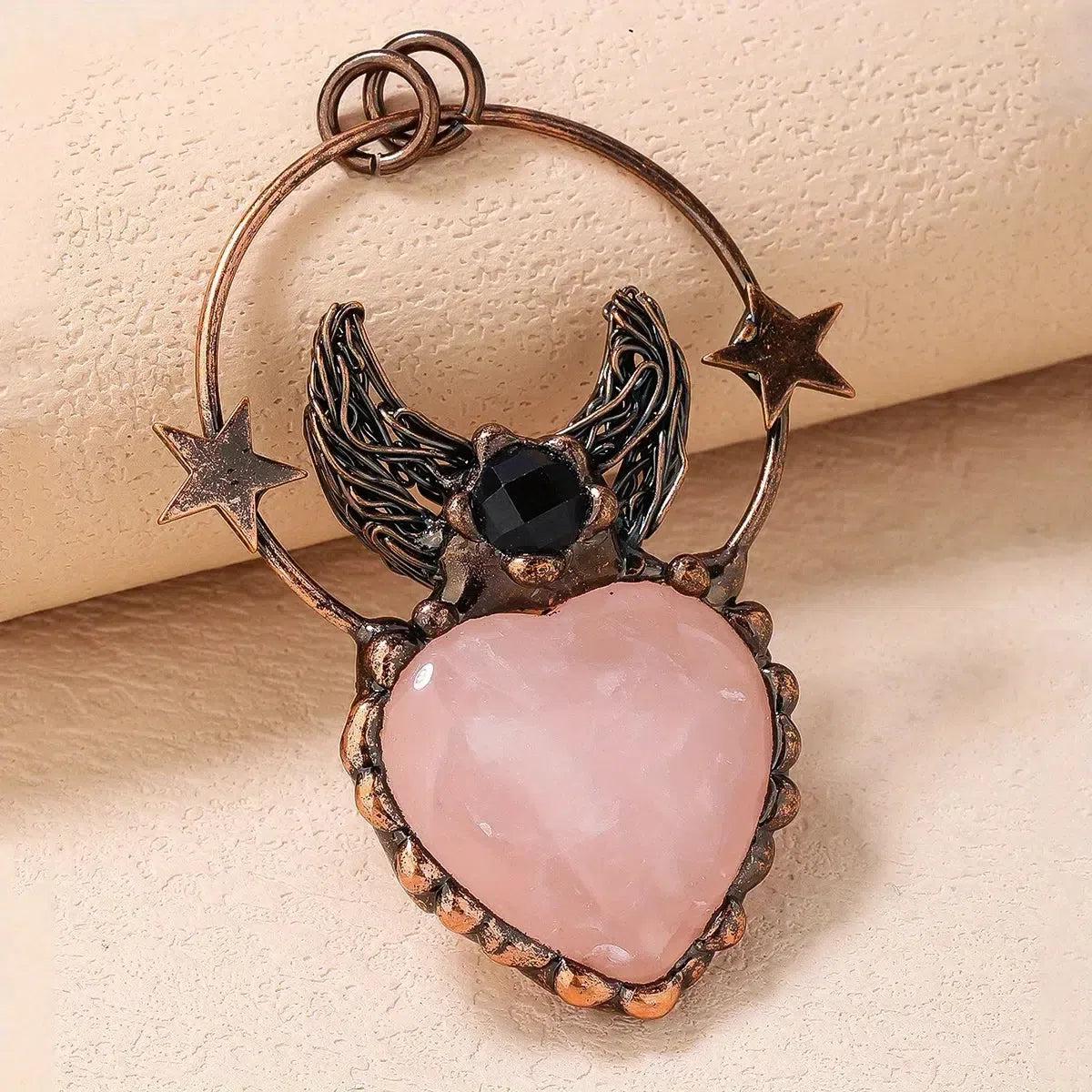 Celestial Moon Star Pendant Heart Shaped Natural Stone Pendant-MoonChildWorld