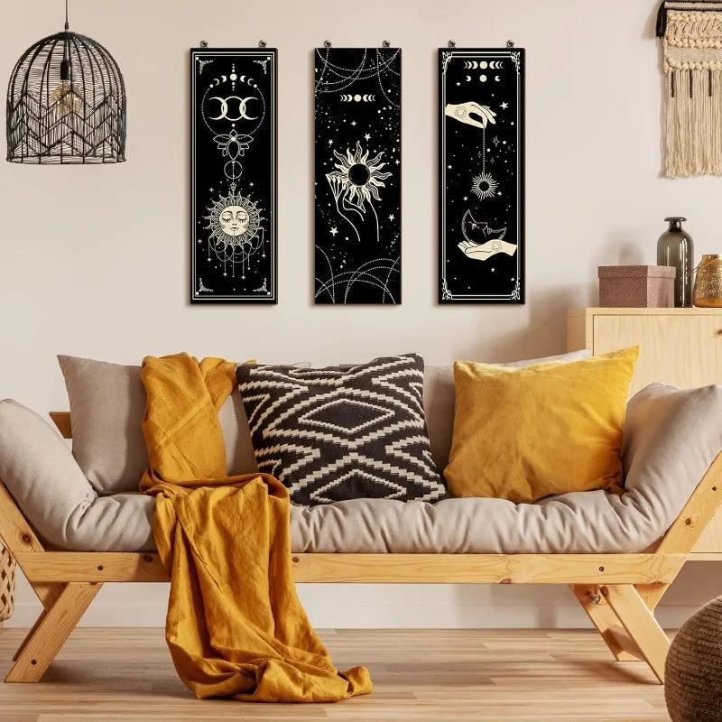 Boho Celestial Wall Decor Set 6Pcs - Wicca Sun Moon Phases Wooden Hanging Signs for Witch Home Decor-MoonChildWorld