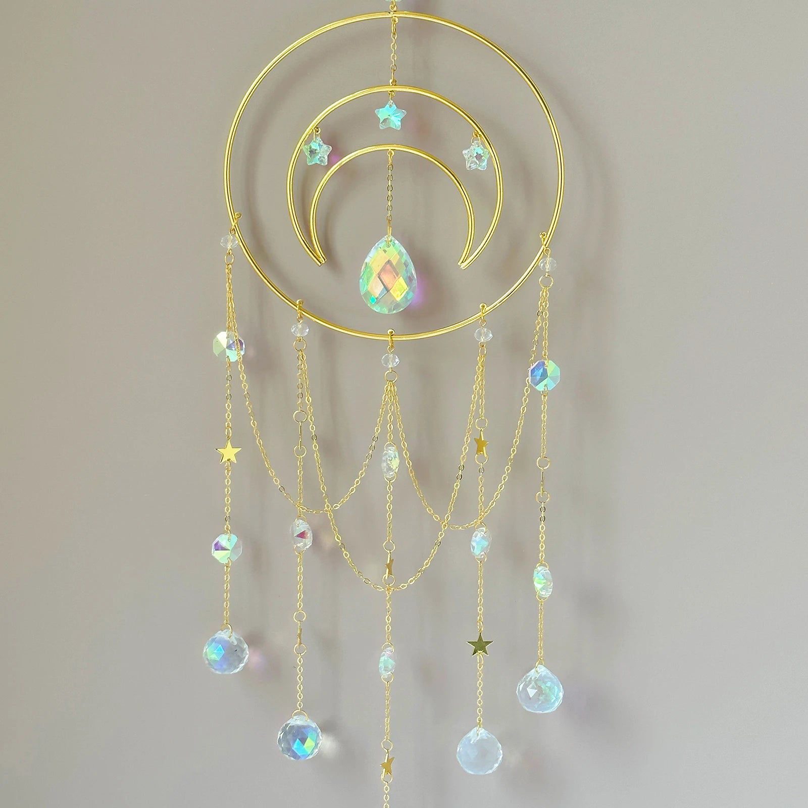 Large Moon Suncatcher Crystal Moon Wind Chime Charm-MoonChildWorld