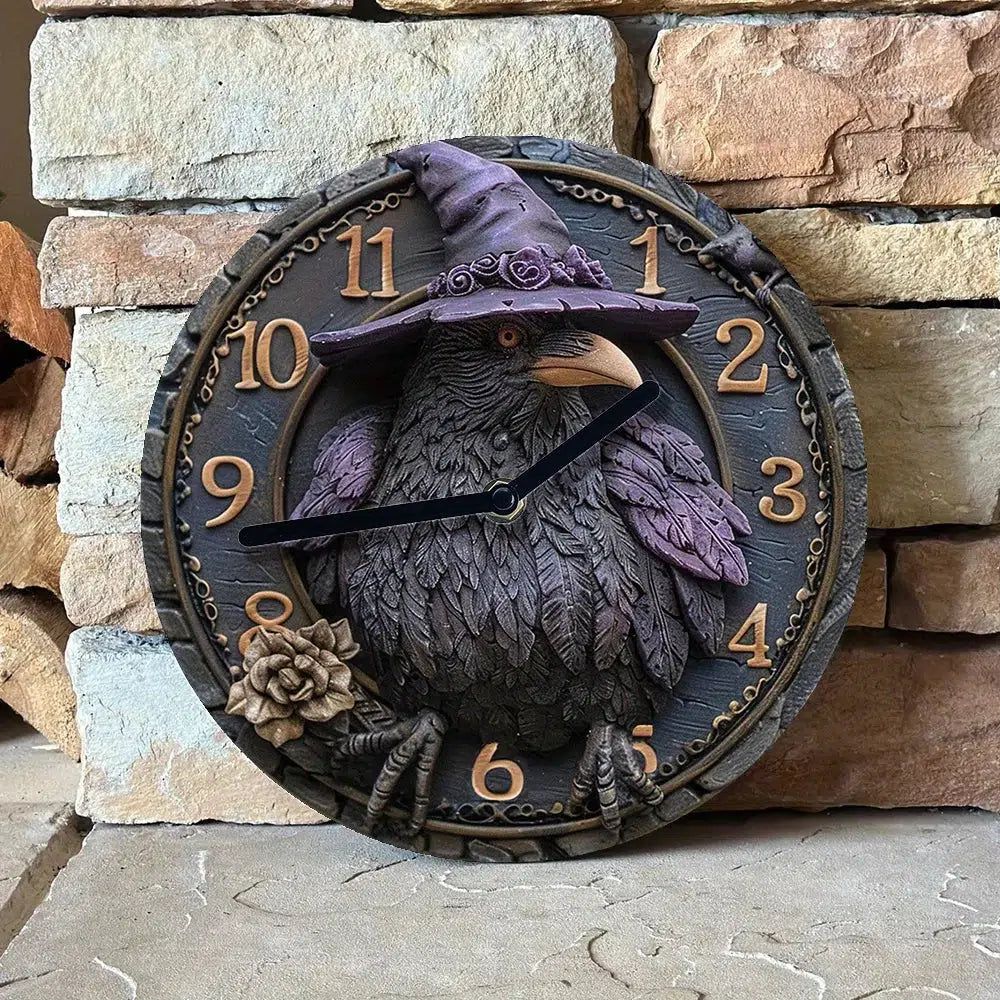 Gothic Crow Wall Clock Black Raven Witchy Wall Clock-MoonChildWorld