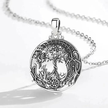 925 Sterling Silver Phoenix Necklace Vintage Compass Tree of Life Pendant Viking Amulet Jewelry