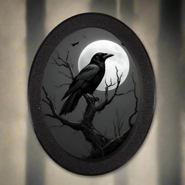 Vintage Gothic Crow Wall Art - Witchy Raven Gothic Wooden Oval Frame Halloween Wall Decoration-MoonChildWorld