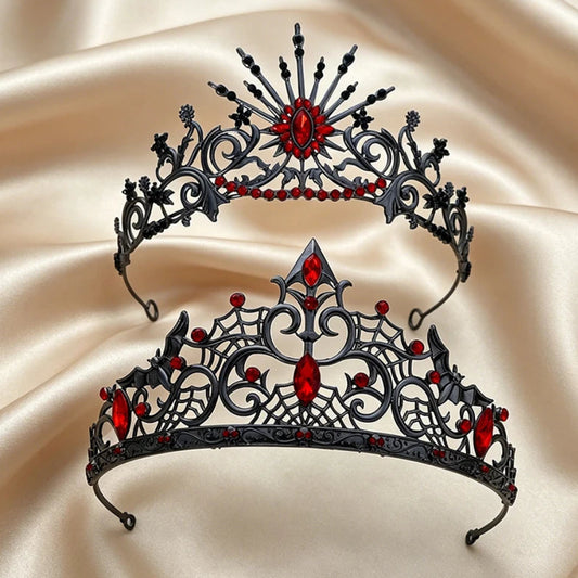 Gorgeous Mysterious Red Rhinestone Crown - Witchy Hair Accessories for Halloween