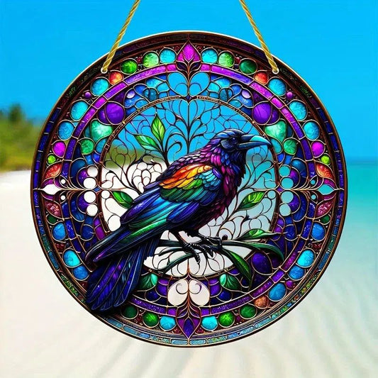 Vibrant Raven Suncatcher Witchy Acrylic Sign