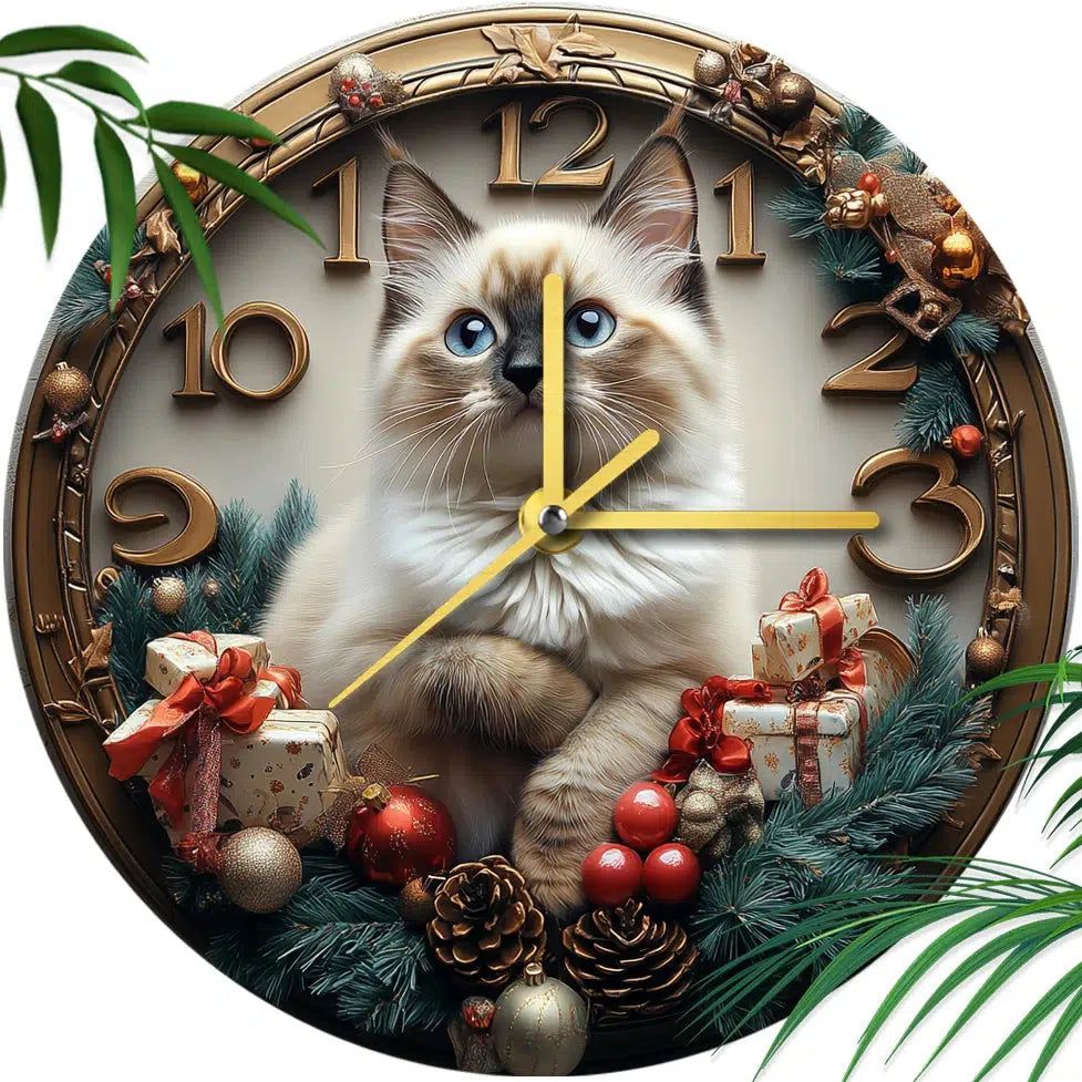 Siamese Cat Wall Clock for Cat Lovers Christmas Decorations-MoonChildWorld