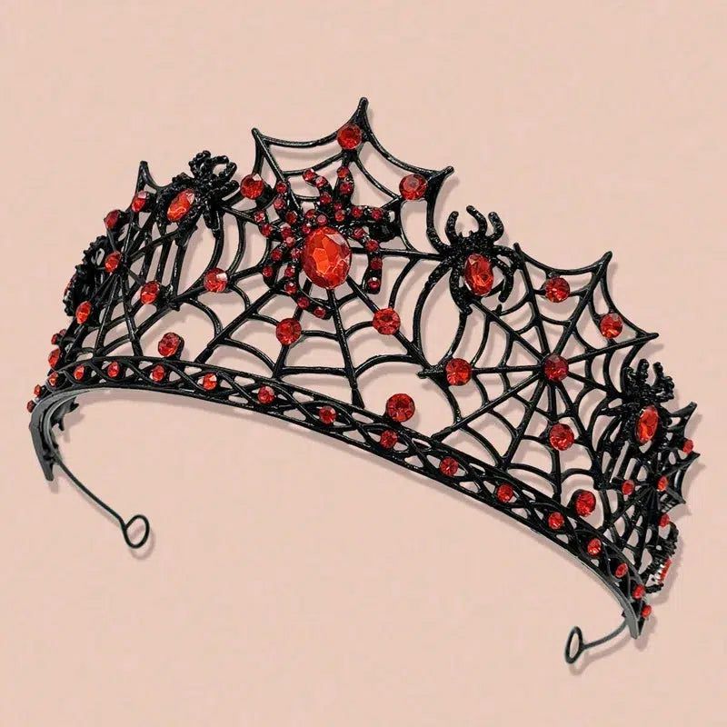 Gothic Spider Crystal Crown Witchy Tiaras for Halloween - Witch Hair Accessories-MoonChildWorld