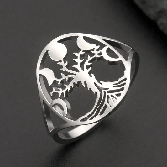 Moon Phase Tree of Life Ring Wiccan Pagan Jewelry