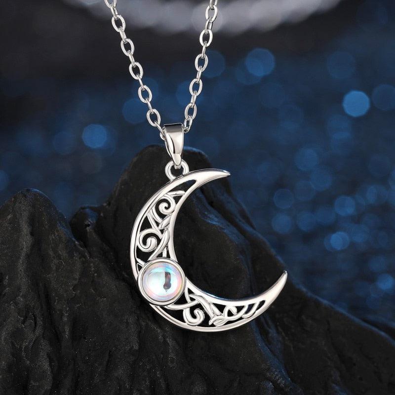 Opal Crescent Moon Necklace-MoonChildWorld