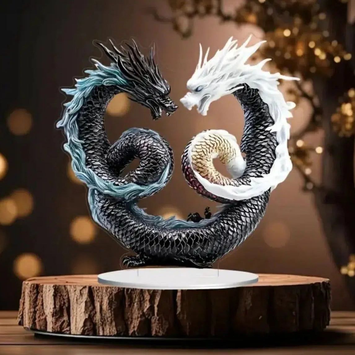 Double Dragons 2D Flat Acrylic Figurine Dragon Table Ornament Dragon Desk Decor-MoonChildWorld