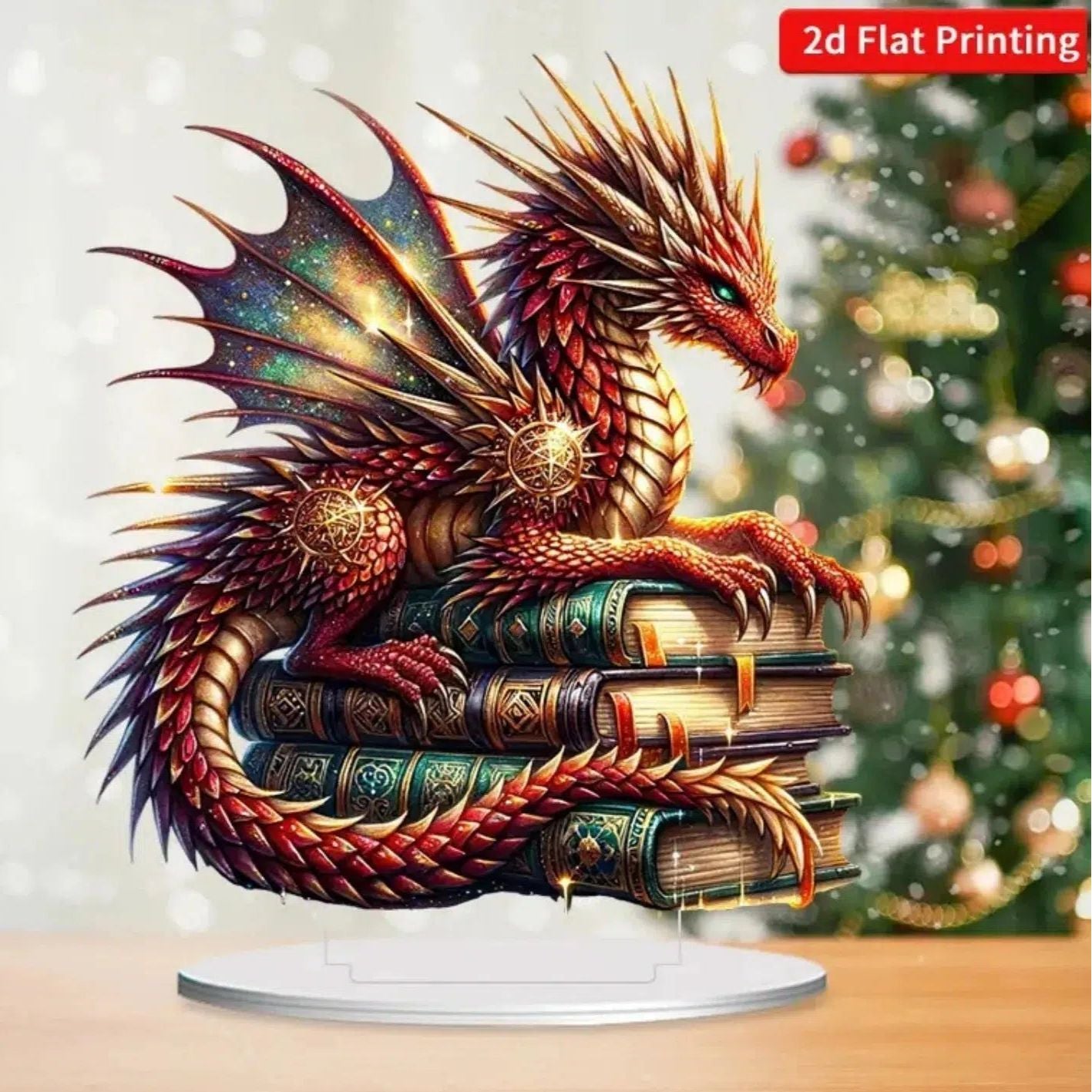 Book and Dragon 2D Flat Acrylic Figurine Dragon Table Ornament Dragon Desk Decor-MoonChildWorld