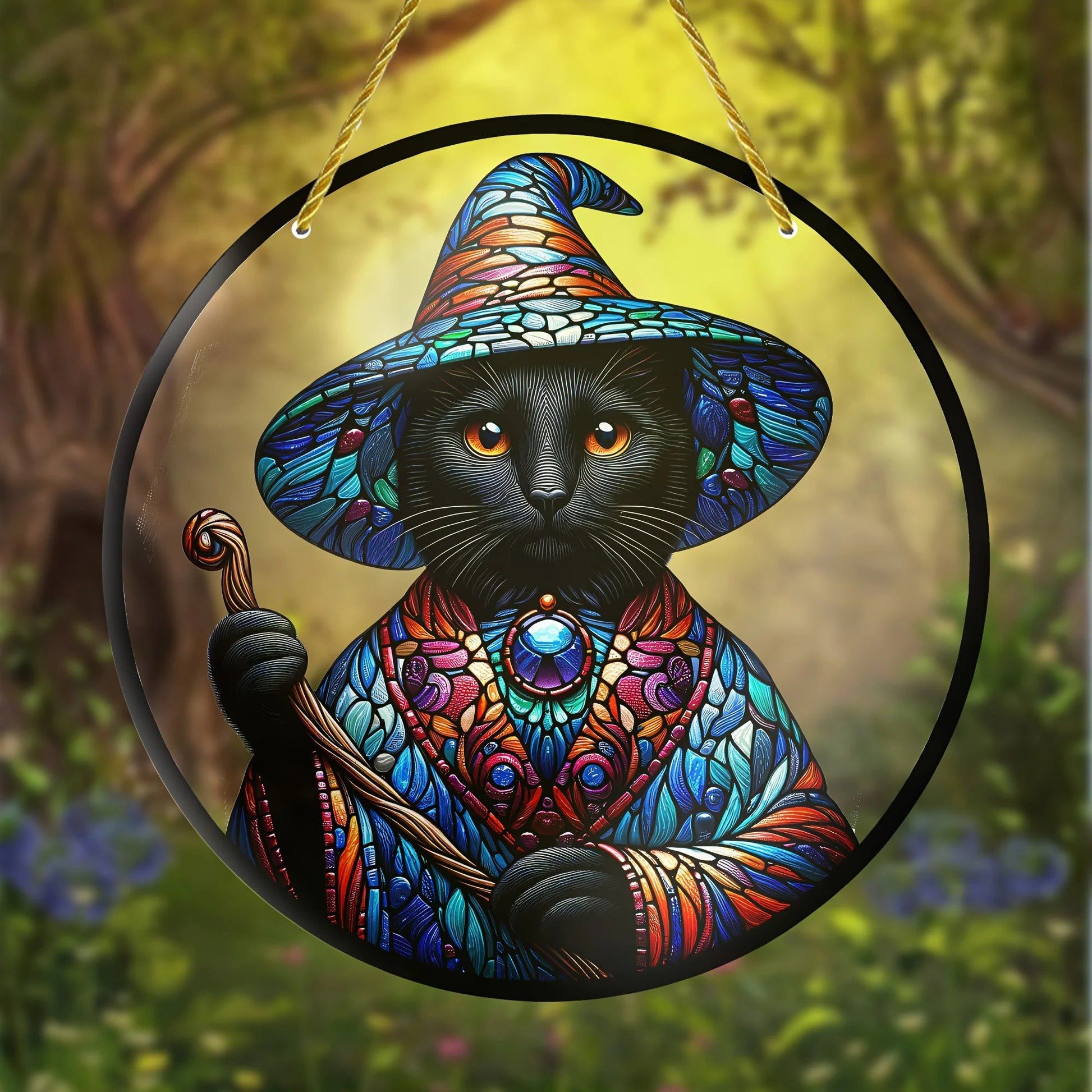 Black Cat Suncatcher Magician Cat Acrylic Sign-MoonChildWorld