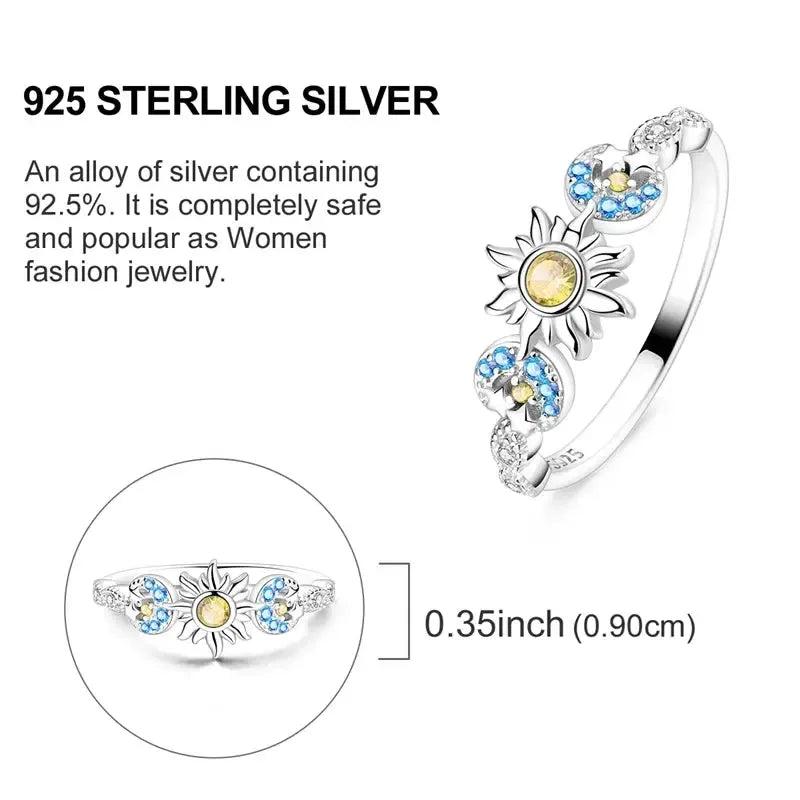 925 Sterling Silver Sun Moon Stars Ring Triple Moon Symbol Wiccan Ring-MoonChildWorld