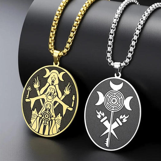 Triple Moon Goddess Necklace Wheel of Hecate Necklaces Wicca Pagan Jewelry