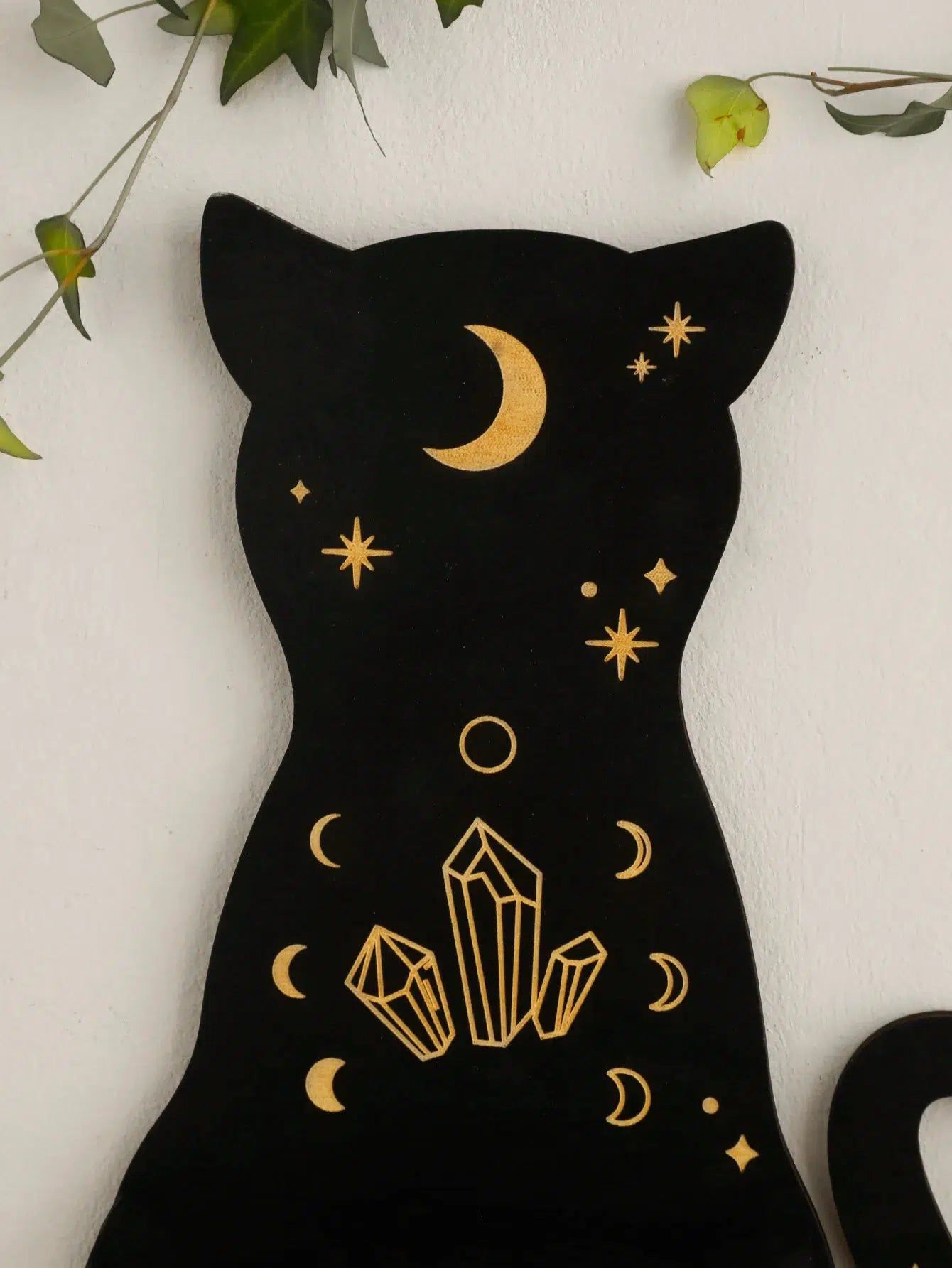 Black Cat Wooden Shelf Moon Phase Floating Shelf Chakra Crystal Holder-MoonChildWorld