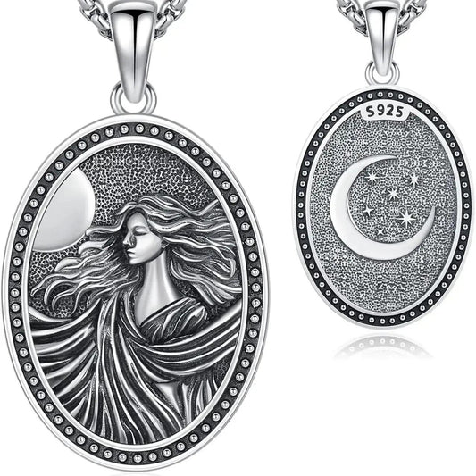 Wicca Moon Goddess Necklace 925 Sterling Silver Goddess Moon Necklace Pagan Goddess Jewelry