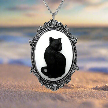 Gothic Black Cat Necklace For Witch Jewelry