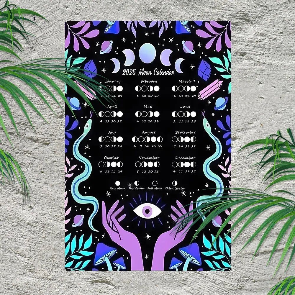 Wiccan Metal Wall Art 2025 Moon Phases Calendar 2025 Lunar Moon Calendar-MoonChildWorld