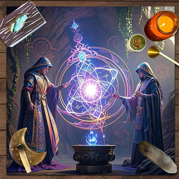 Magic Witchcraft Tarot Tablecloth Wizard and Witch Altar Cloth Wicca Divination Cloth