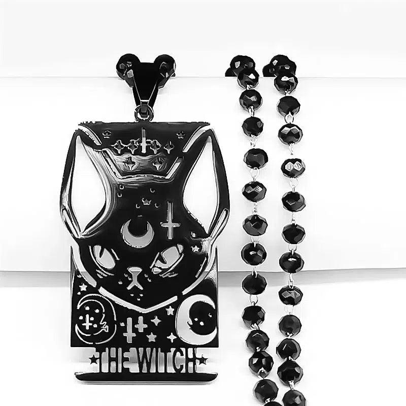 Gothic Skeleton Cat Necklace Witch Black Cat Necklace Witchy Jewelry-MoonChildWorld