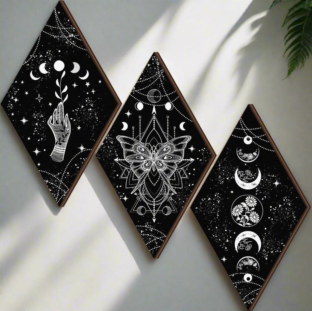 Boho Moon Phase Wall Decor Set 3pcs - Butterfly & Star Gothic Wooden Hanging Signs for Witchy Home Decor-MoonChildWorld