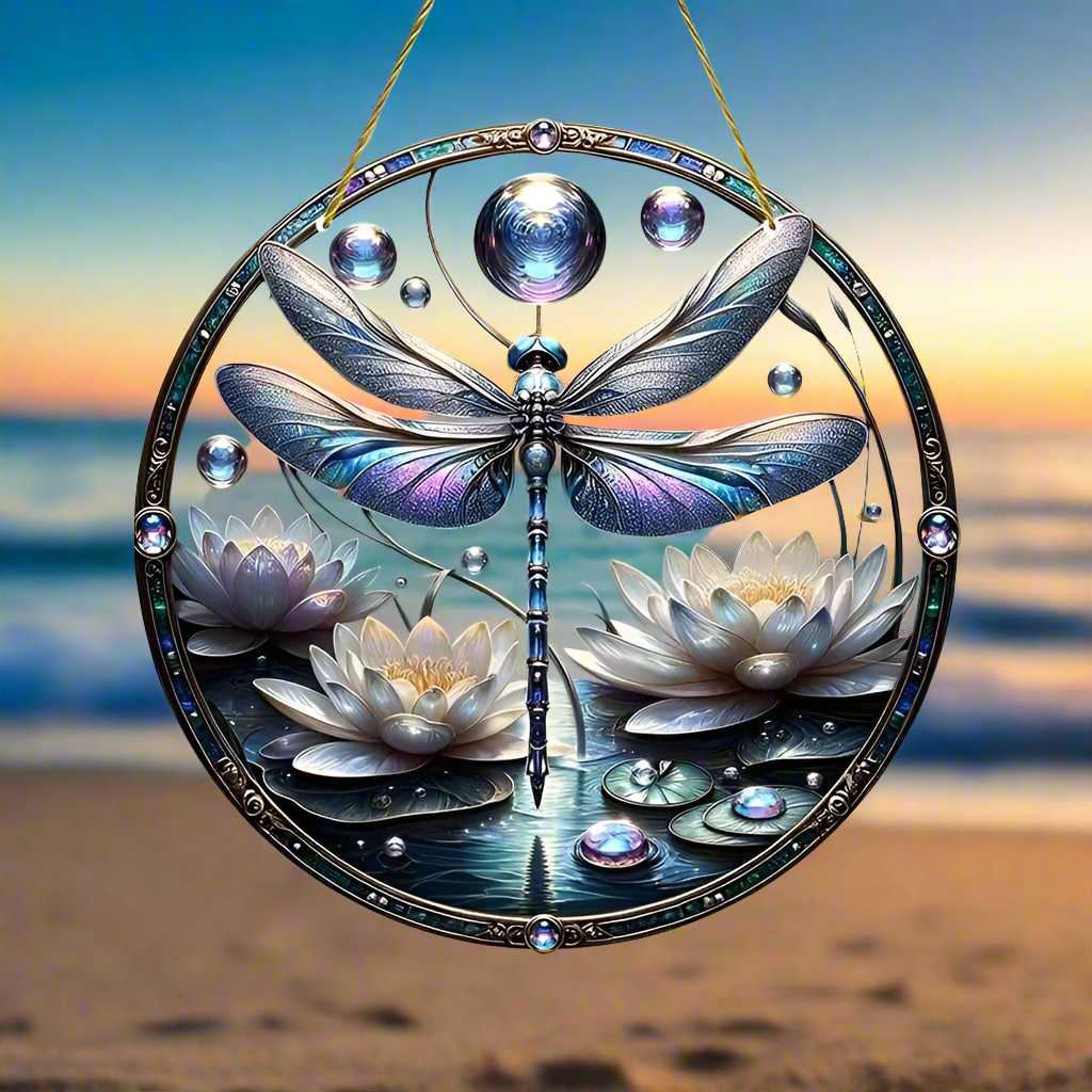 Dragonfly Lotus Window Hanging Dragonfly Suncatcher-MoonChildWorld