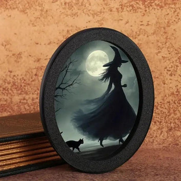 Moonlit Witch Wooden Oval Frame - Gothic Oval Wall Art - Dark Halloween Wall Decoration