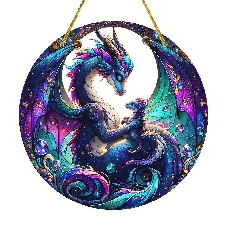 Dragon Suncatcher Mystic Acrylic Round Sign Witchy Decor-MoonChildWorld