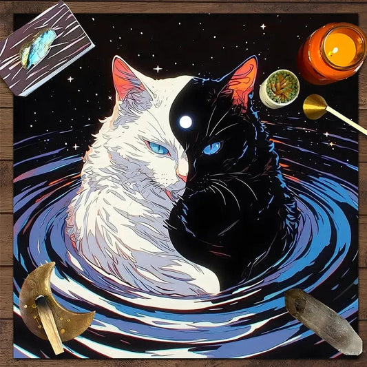 Wizard Cat Tarot Table Cloth Wicca Pagan Altar Cloth for Reading Divination