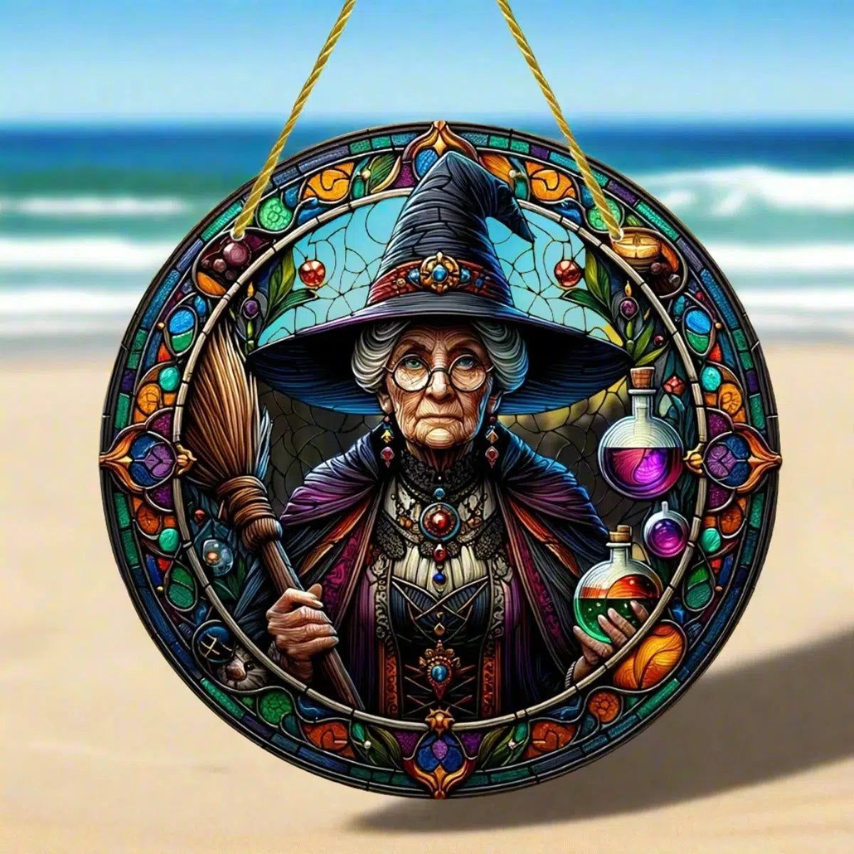 Enchanted Witch Suncatcher Halloween Acrylic Round Sign-MoonChildWorld
